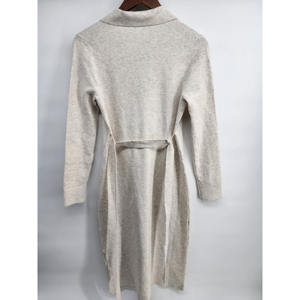 Tommy Hilfiger Heather Beige Collared V-Neck Long Sleeve Sweater Midi Dress XS - Picture 6 of 12